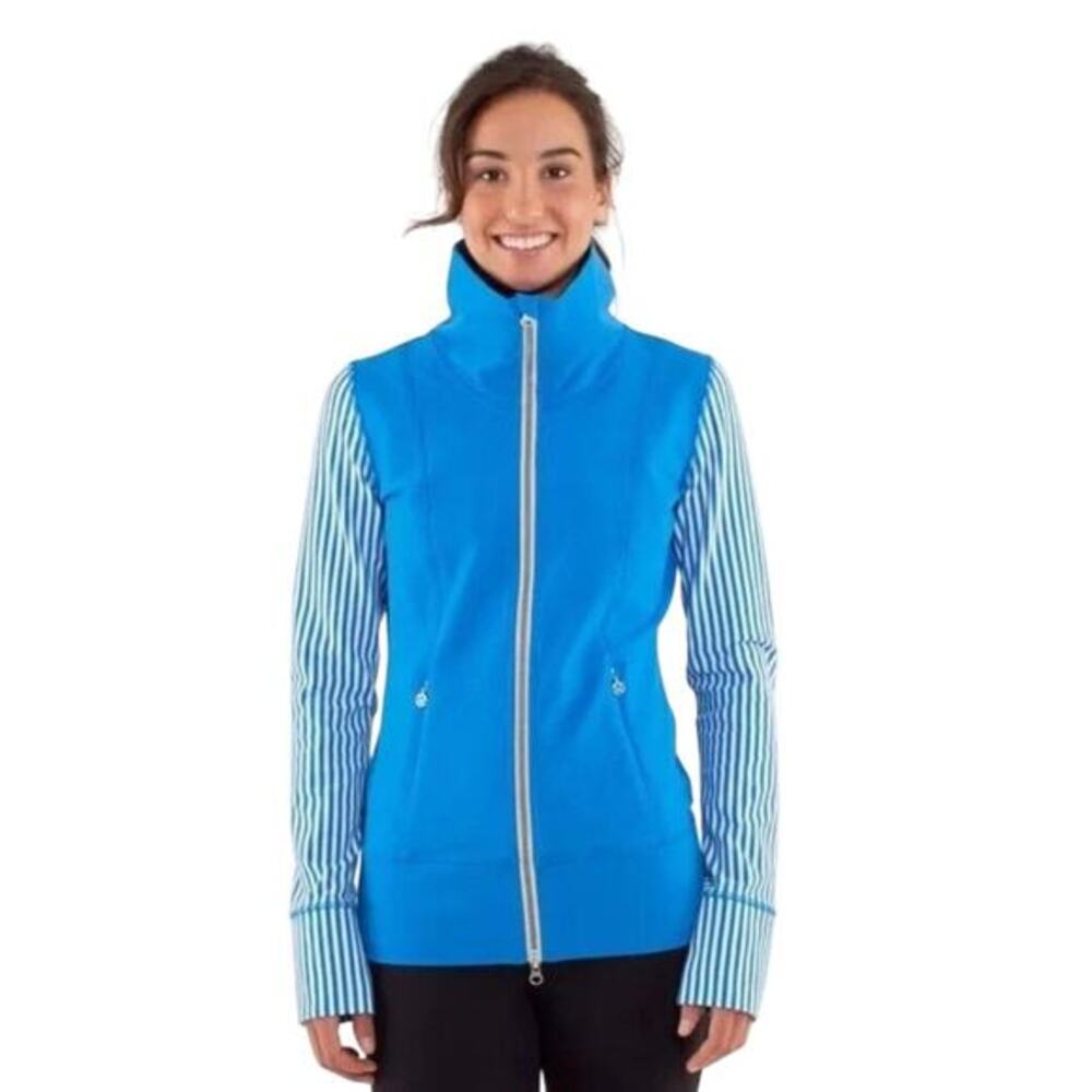 Lululemon Women's Daily Yoga Jacket Beaming Blue White Stripe Full Zip Stretch 6